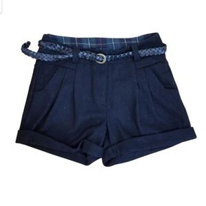 Korean Brand Black Winter Shorts Cuffed Shorts with braided belt Dress shorts